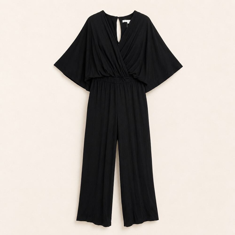Trina Turk Black Viscose Surplice Jumpsuit Flutter Sleeve Minimalist Petite P